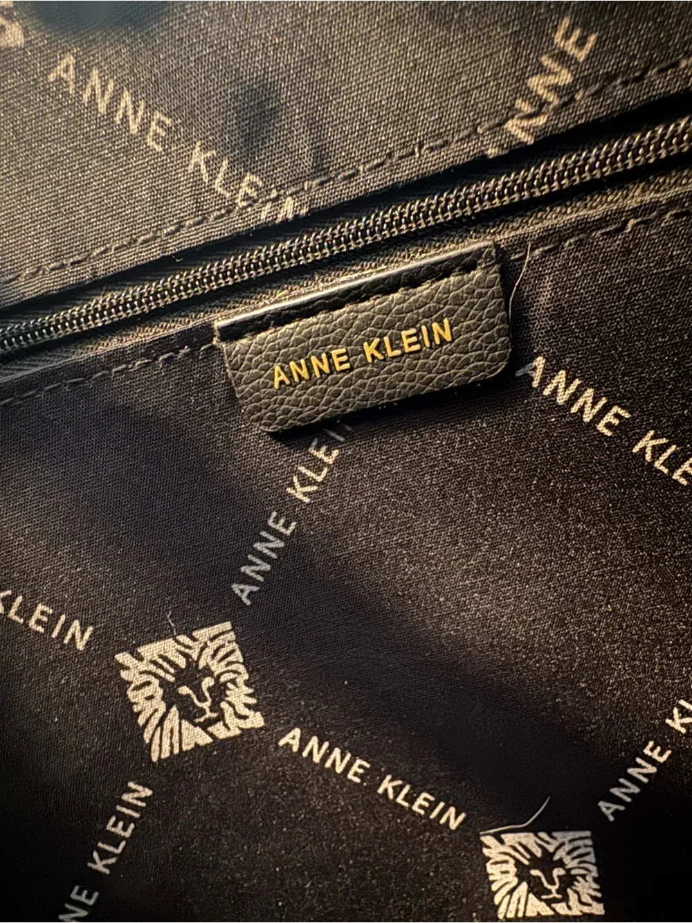 Anne Klein Black Faux Leather Tote Bag 2 pc Set Work Shoulder Bag Purse Chic